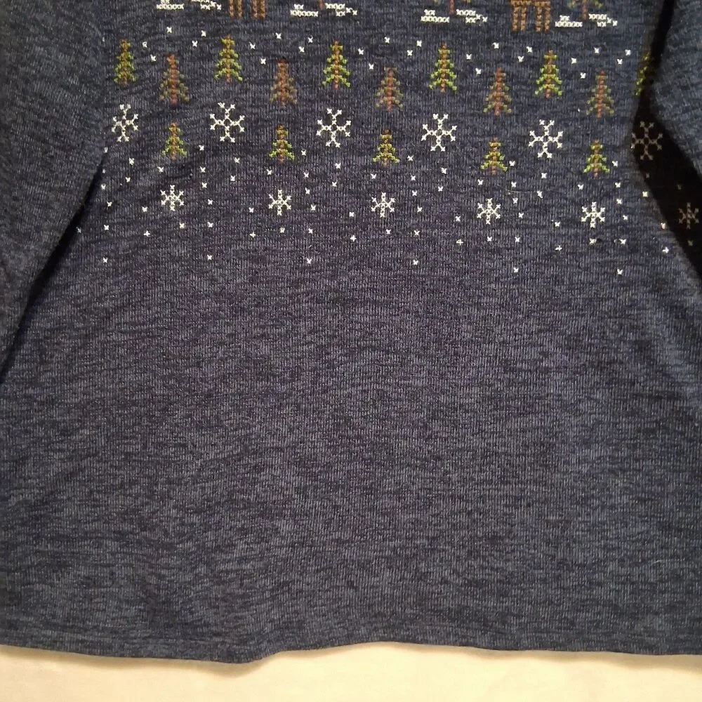 CJ Banks 1X Sweater Blue Lightweight Holiday Crosstitch Reindeer Snowflake